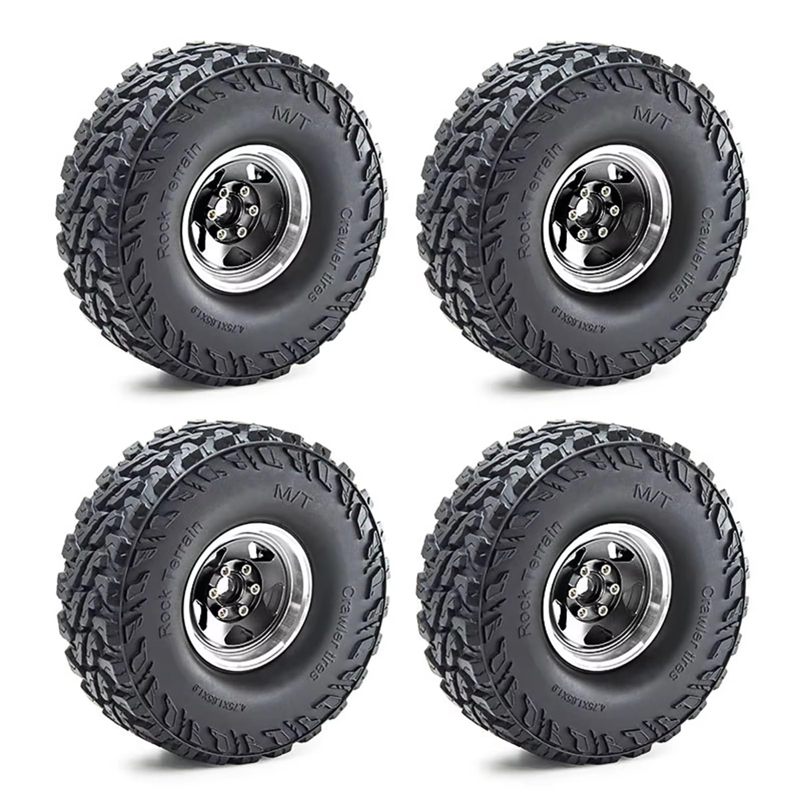 Pneumatici Per Ruote Beadlock Per Traxxas Per TRX4 Per TRX6 1/10 | RC Car Set Ruote Beadlock Metallo e Pneumatici Serraggio Superiore Percorsi di Crawling Impegnativi(Black)