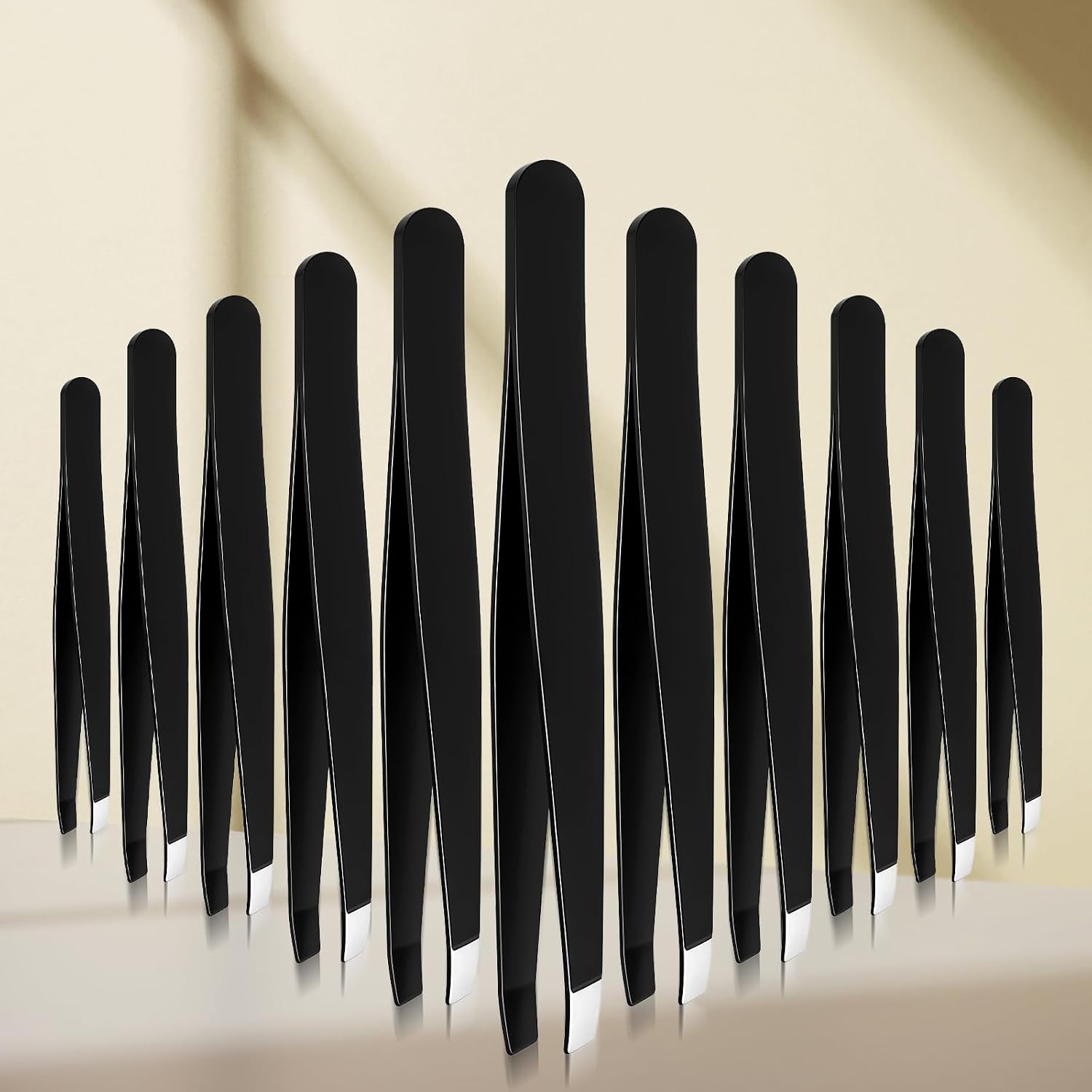 Tweezers for Eyebrows, 12 Pcs Eyebrow Tweezers Set Stainless Steel Slant Tip Tweezer Bulk Brow Tweezer for Women Men Facial Hair, Black
