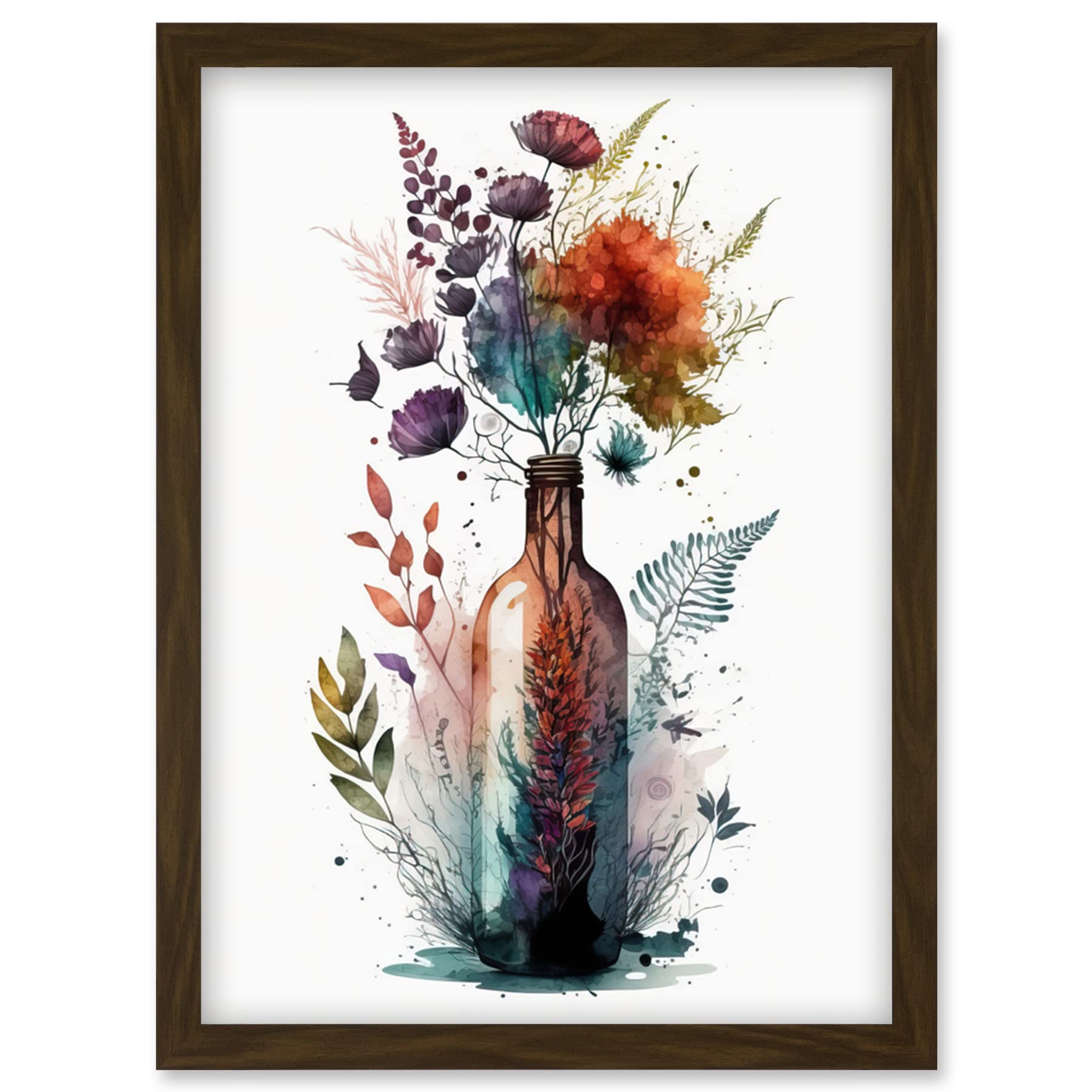 Artery8 Wine Bottle with Spring Wildflower Floral Bouquet Artwork Framed Wall Art Print A4