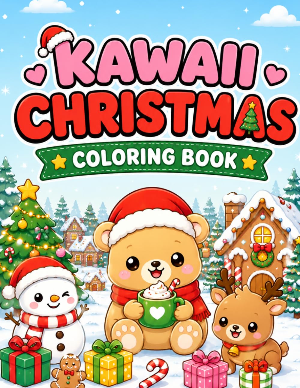 Kawaii Christmas Coloring Book: A Cute Cozy Kawaii Christmas Coloring Book for Kids with Chibi Snowmen, Reindeer, Elves, Gingerbread Houses, and Adorable Holiday Scenes