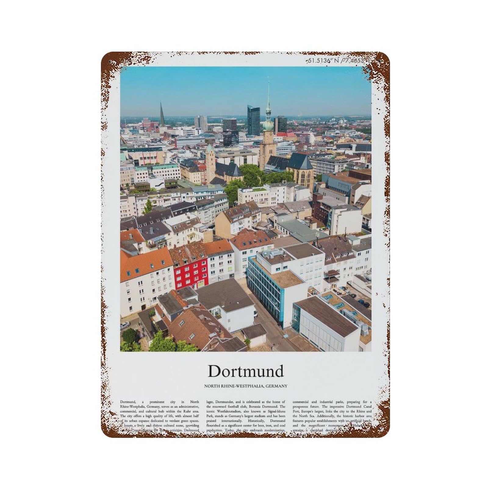 xiaoxiaoshen Dortmund North Rhine-westphalia, Germany City Scenery Wall Decor Art Metal Tin Poster Modern Home Decor Art Home Bar Shop Decorations Vintage Sign 40x30cm