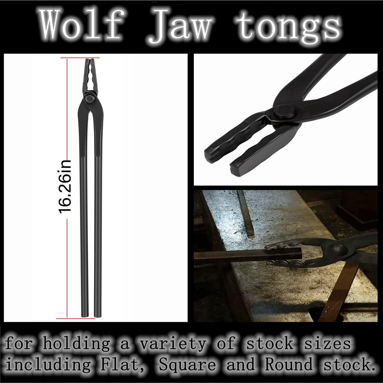 Yoursme Knife Making Tongs Set Blacksmith Bladesmith Tong Anvil Forge -Wolf Jaw & Flat & Blade & V-Bit Blade Tongs (4 Pcs)