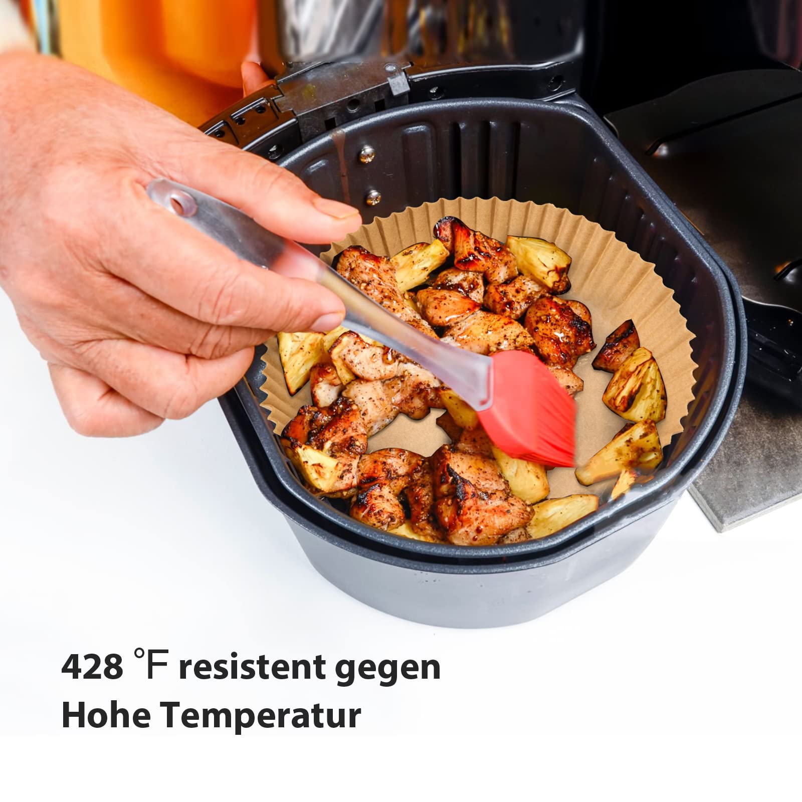 Carta Forno Per Friggitrice Ad Aria - 100 Pezzi, 16 Cm, Antiaderente E Resistente Fino A 220°C - Foto 10