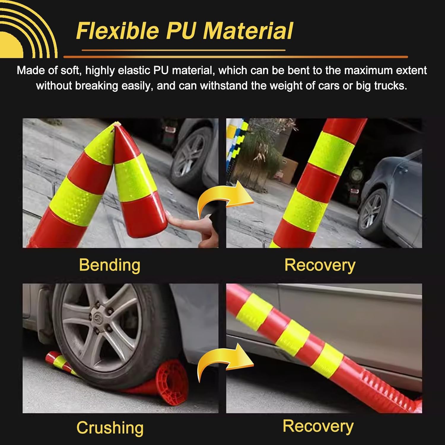 Traffic Delineator Post Delineator Safety Cone Post Commercial Traffic Delineator Posts Red - 1/2/3/4/5/6/8/10/12/16 Pack,Flexible Removable Parking Barrier Poles,for Parks/Garden Pathways/Streets