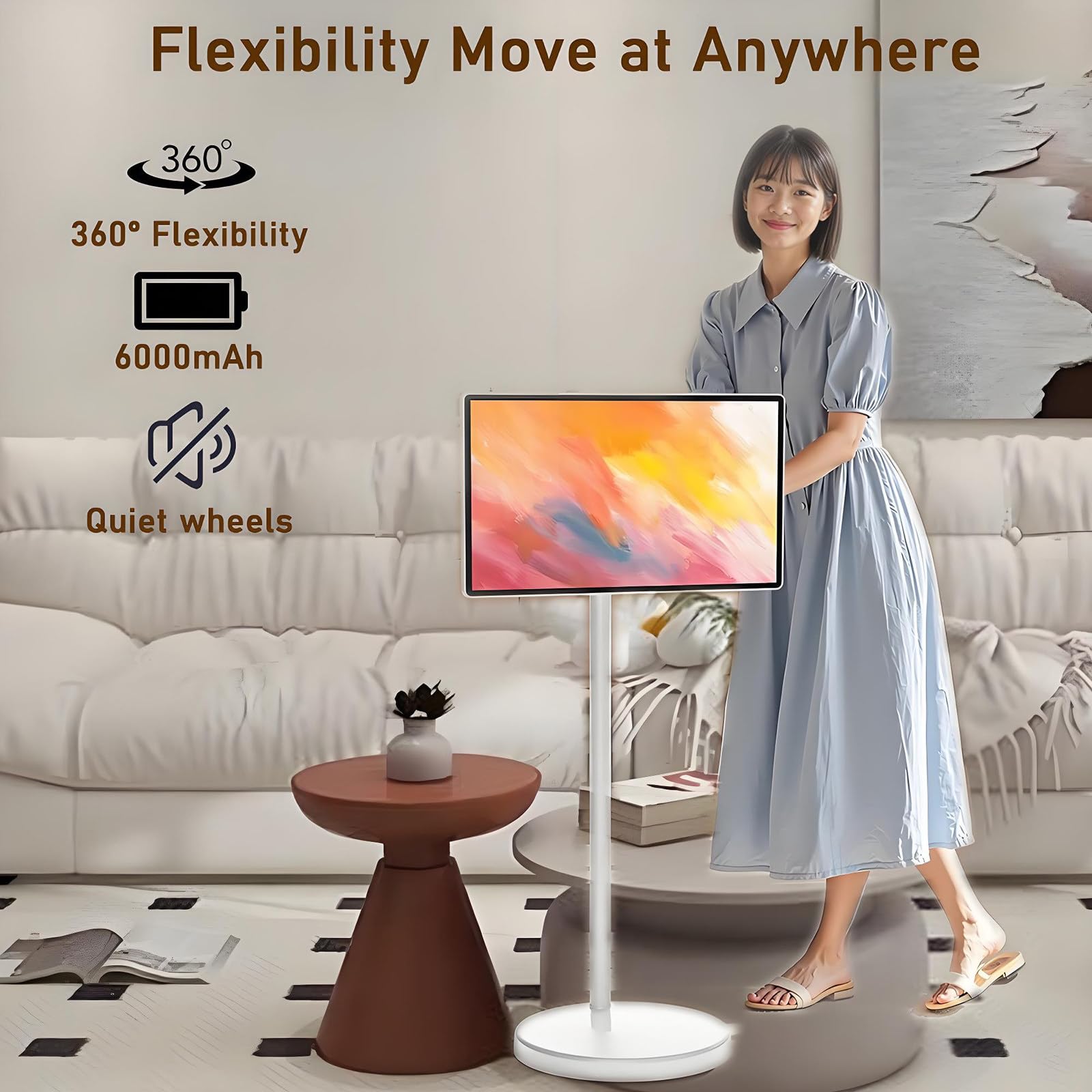Smart TV Portátil De 21.5 Pulgadas con Pantalla Táctil Y Soporte Giratorio, Batería De 6000 Mah 6+128G