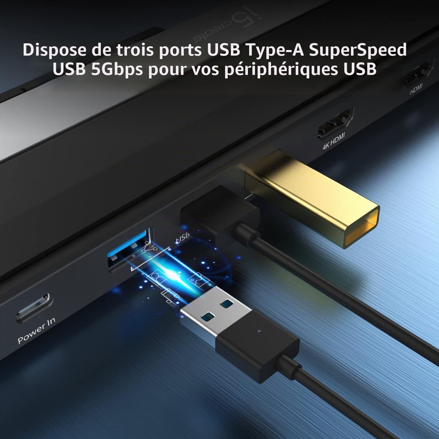 j5create Station d'accueil USB-C Double HDMI (10-en-1) | 4K + 1080p HDMI Display, 5Gbps USB-A x3, carte SD, PD 100W, RJ45 Ethernet, pour MacBook et Windows Laptop (JCD542)