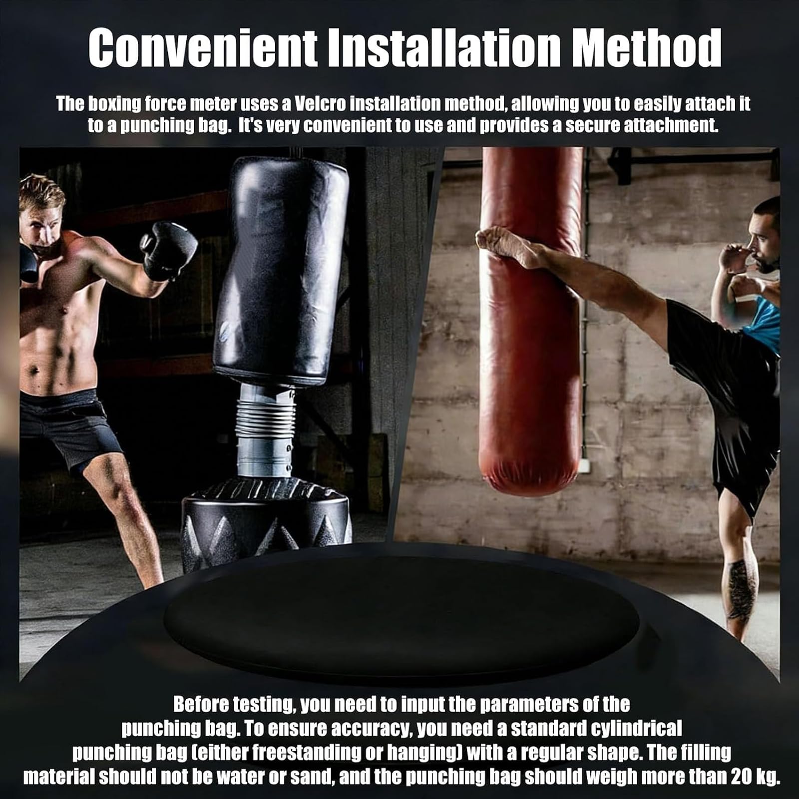 Smart Force Tracker per Sacco da Boxe, Misuratore di Potenza, Test di velocità, Dati E Curva in Tempo Reale, Autonomia di 200 Ore E Avviso Vocale, per Allenamento di Boxe E Black