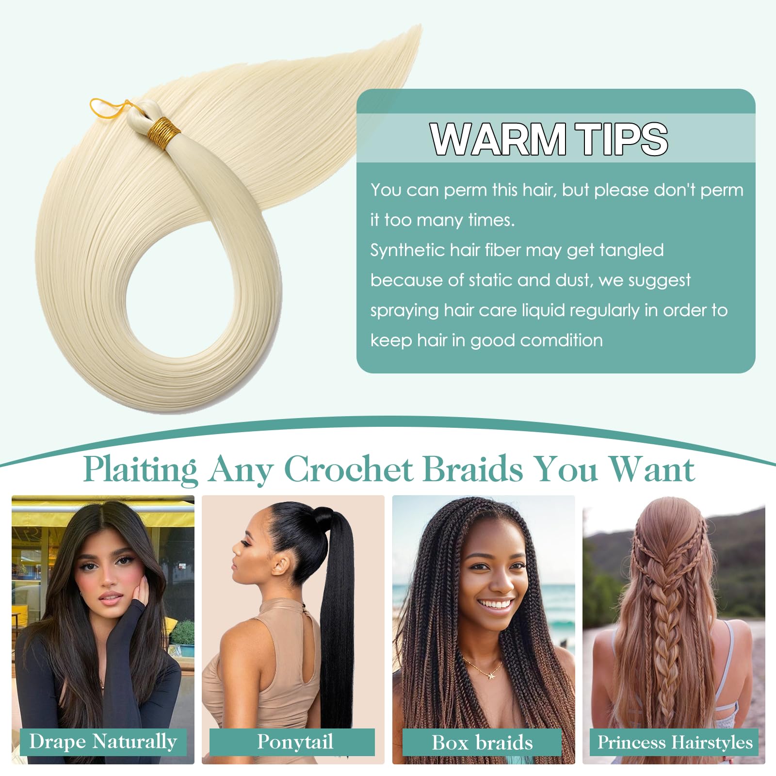 Locescsoc 28 Inch Straight Hair Extensions 150g 3 Packs Bone Straight Braiding Hair - Image 4