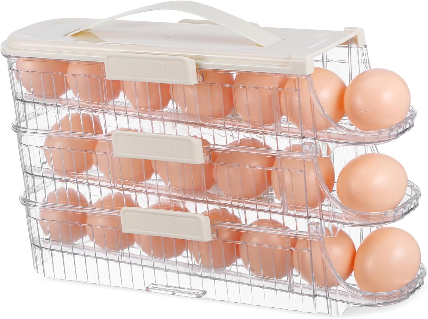 Egg Holder Container Triple Rolling Egg Organizer for Refrigerator Door Date Scale Single Row Design for Easy Access and Versatile Use