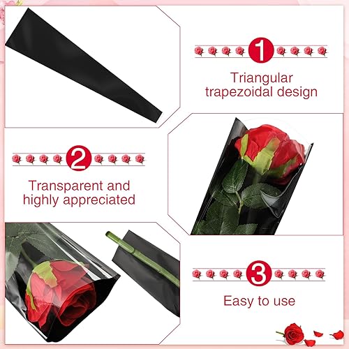 Miniatura 3 de Yexiya 100 bolsas de ramo de flores con una sola manga de rosa para flores, bolsa de embalaje floral individual, papel de regalo de flores para el