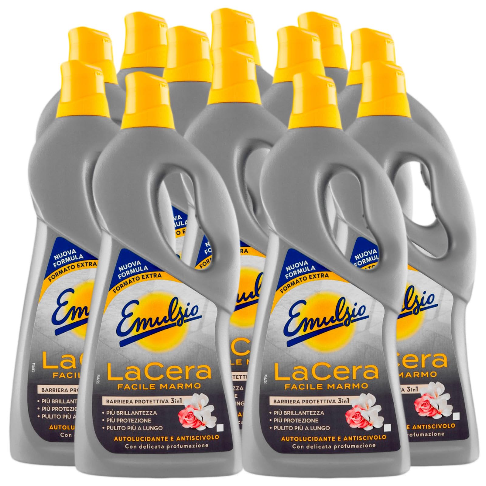 Emulsio La cera fácil de mármol, autolucidante para suelos y superficies de mármol y granilla, fórmula profesional, barrera 3 en 1, protección de brillo y limpieza, 12 botellas de 725 ml