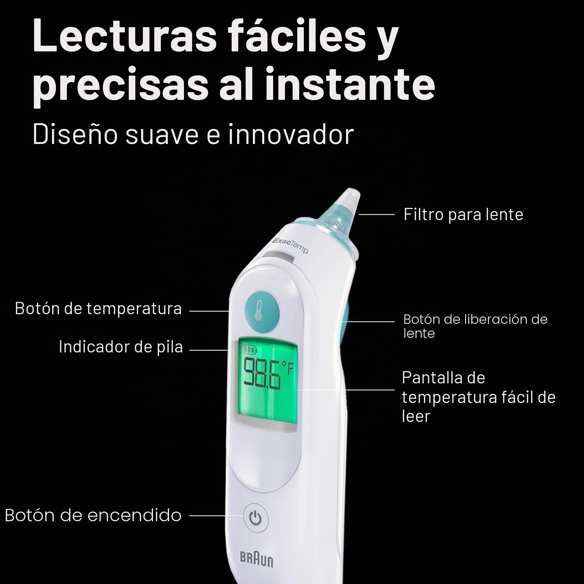 Braun ThermoScan 6, IRT6515 - Termómetro digital de oído para adultos, bebés, niños pequeños y niños - Rápido, suave y preciso con resultados codificados por colores