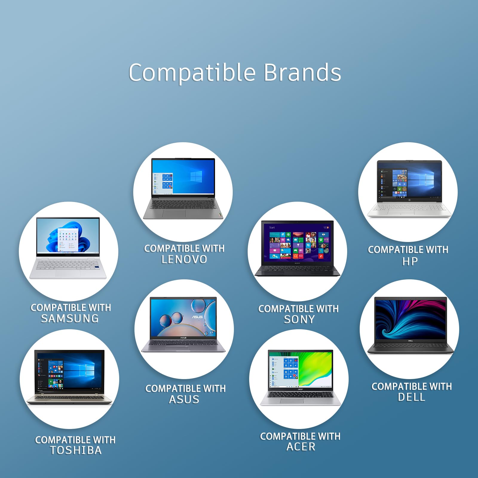 90w Universal Laptop Charger ETL Ac Adapter Compatible with Dell Hp Lenovo Toshiba Acer Asus Sony Power Cord Adapter DC Output 12V 16V 18.5V 19V 19.5V 20V Power Supply Cord with 16 Tips