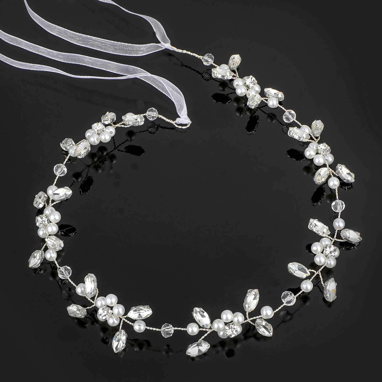 Flower Girl Headpiece, Subtlety Bridal Headdress for Girls, Crystal Pearl Flower Girl Headband for Wedding Birthday, Party, First Communion, Photography(Silver)