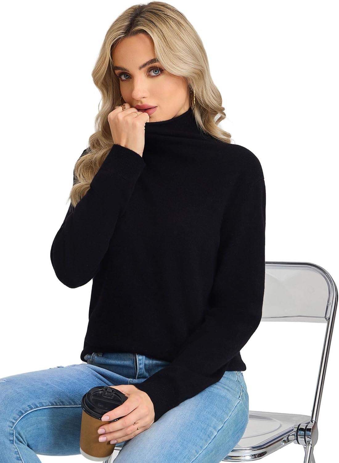 Turtleneck Sweater Women – 100% Merino Wool Fitted Pullover Mock Neck Long Sleeve Knit Tops Lightweight Warm Winter - Image 5