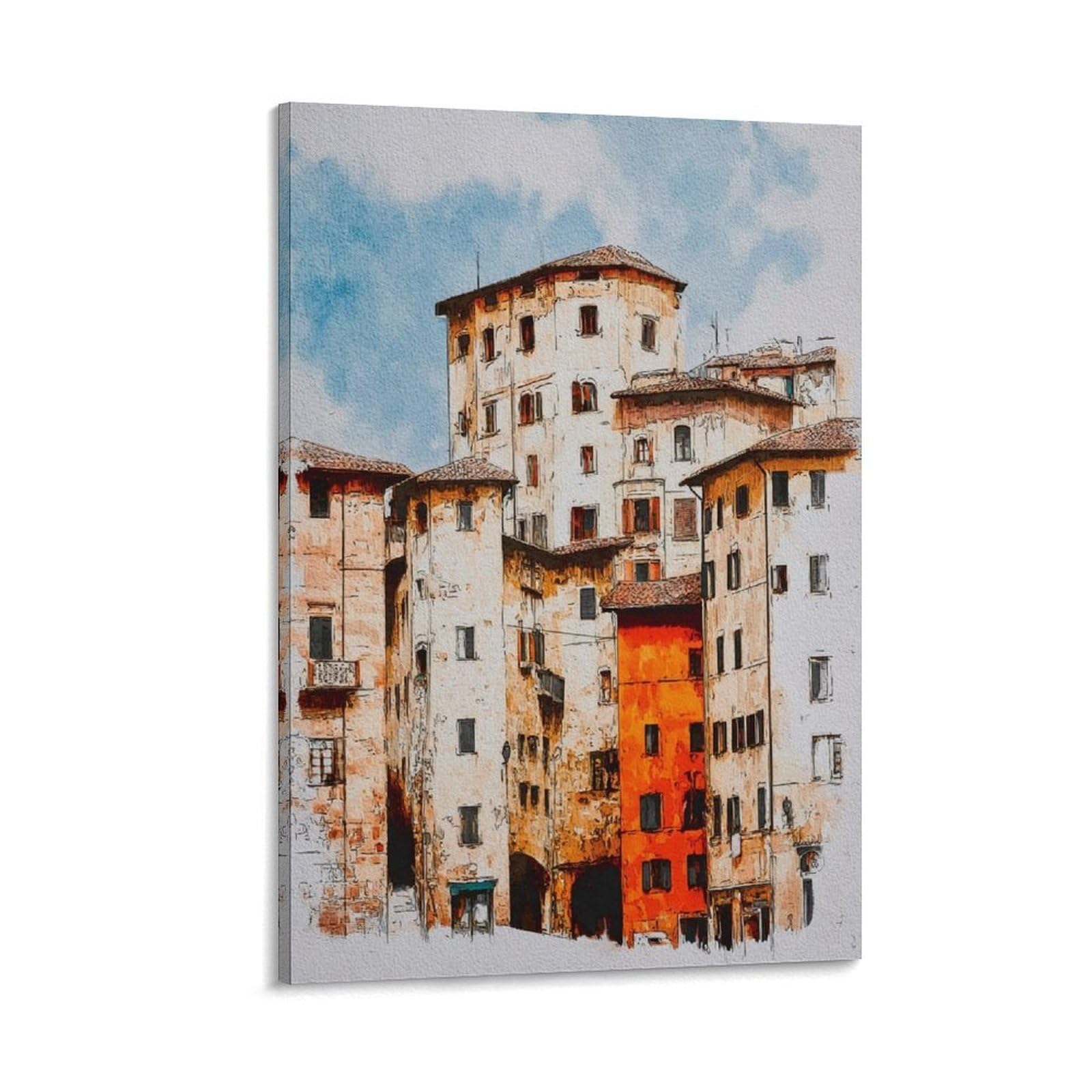 Cnaheiz Frame-Style Perucia Italy 08X12inch(20X30cm) Vintage Travel Poster Watercolor Canvas Art