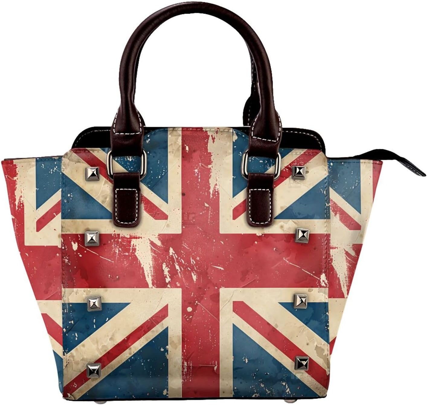 Leather Shoulder Bag for Women, Vintage Uk Flag Studded Purse British Flag Crossbody Handbags Punk Hobo Bag with Adjustable Strap