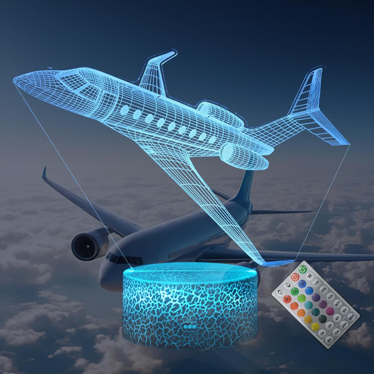 3D Optical Illusion Airplane Night Light - 16-Color RGB Aviation Decor with Prism Refraction Effect, Safe Kids Bedroom Lamp & Pilot Gift