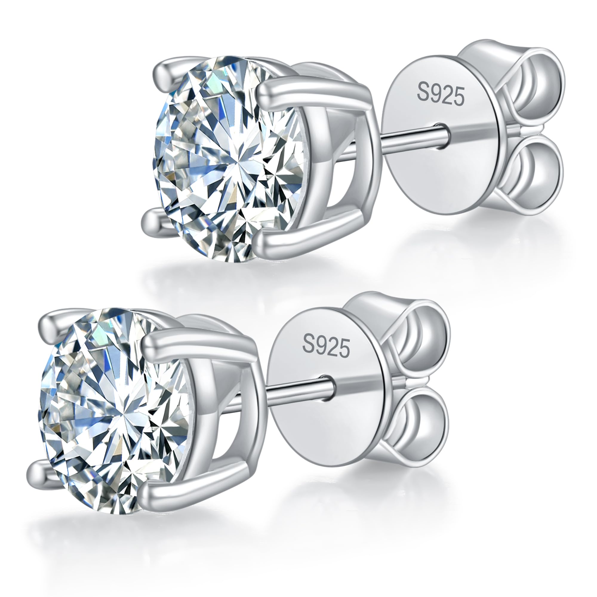 - Moissanite Stud Earrings, Round Cut D Color VVS1 Clarity Lab Created Moissanite Earrings Studs 18K White Gold Plated Sterling Silver 925 Earrings Jewelry Engagement Gifts for Women Men