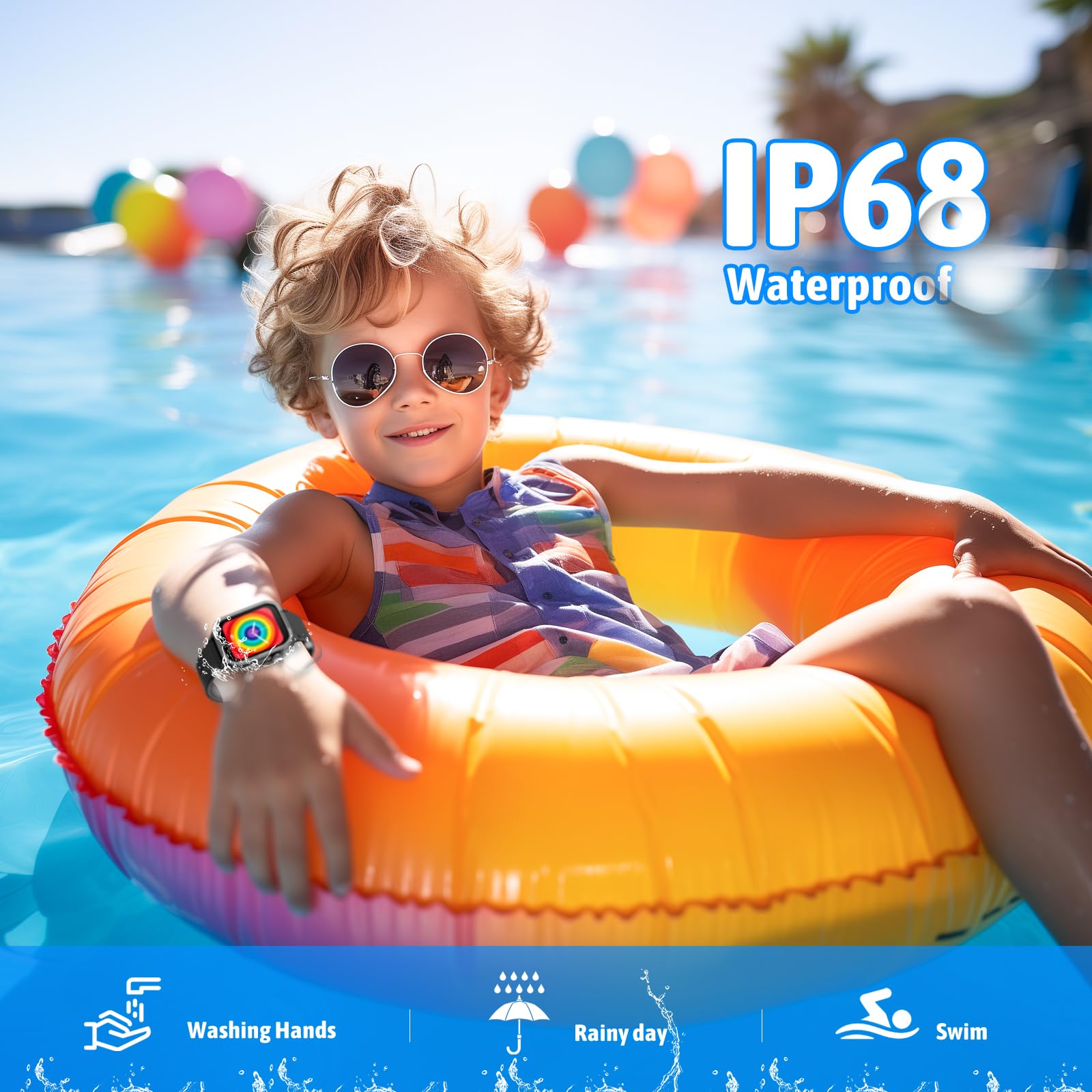 JOYELE Kinder Smartwatch für Jungen Mädchen, Gehärtetes Glas Aktivitäts Tracker Uhr IP68 wasserdichte Con Displayschutzfolie, 19 Sportmodi, Herzfrequenz Schlafmonitor, Schrittzähler, Kindergeschenke