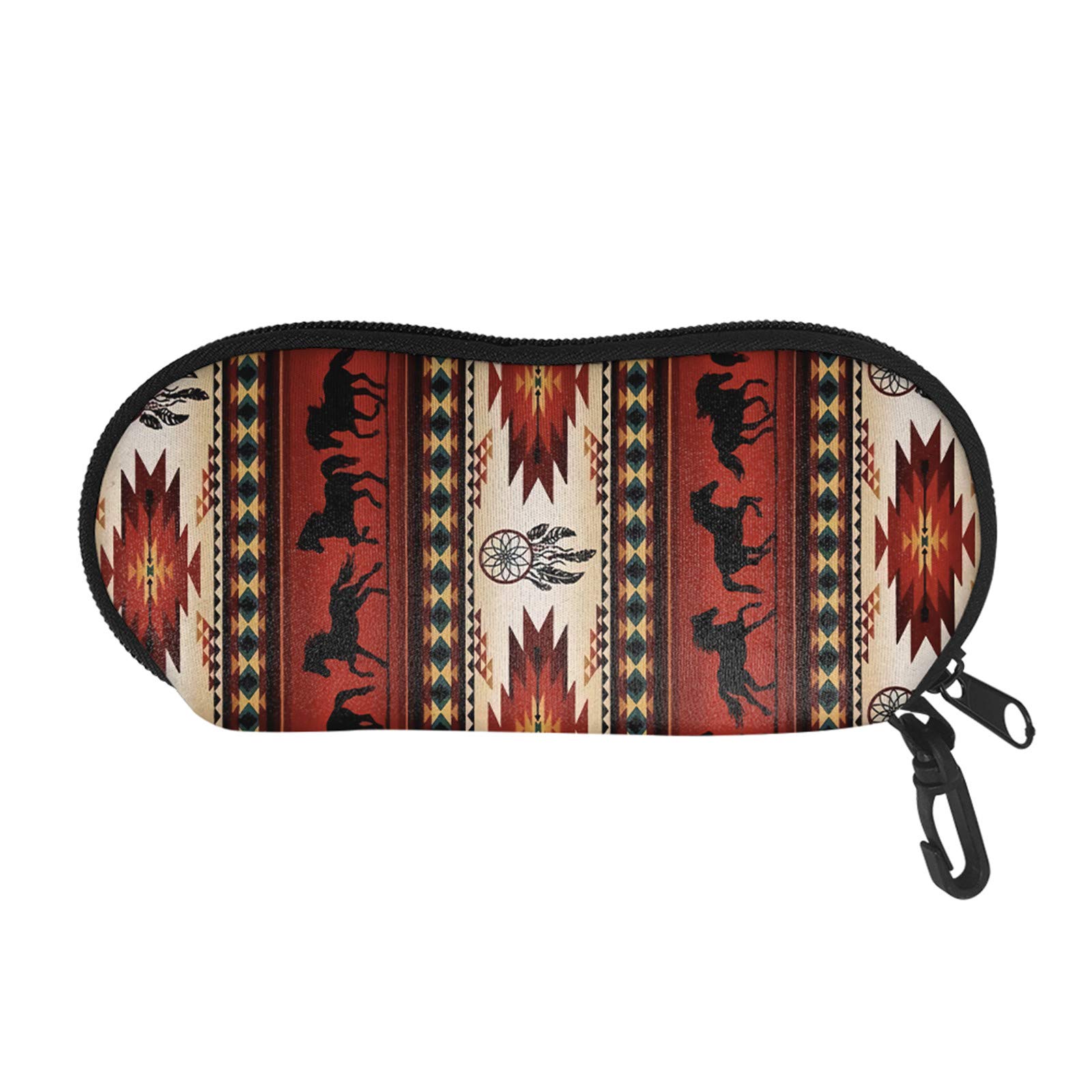 Seanative Women's Red Southwest Aztec African Eyeglasses Case Zipper Spectacle Box Southwest Horse Design Men Sunglasses Ultra Light Protector Pouch