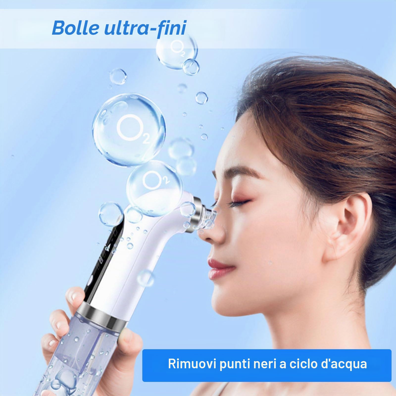 NCONCO Dispositivo di rimozione dei punti neri, idrodermoabrasione, aspirazione del viso, pulitore per pori con 6 testine di aspirazione a 3 marce, ciclo dell'acqua ricaricabile USB, aiuto per