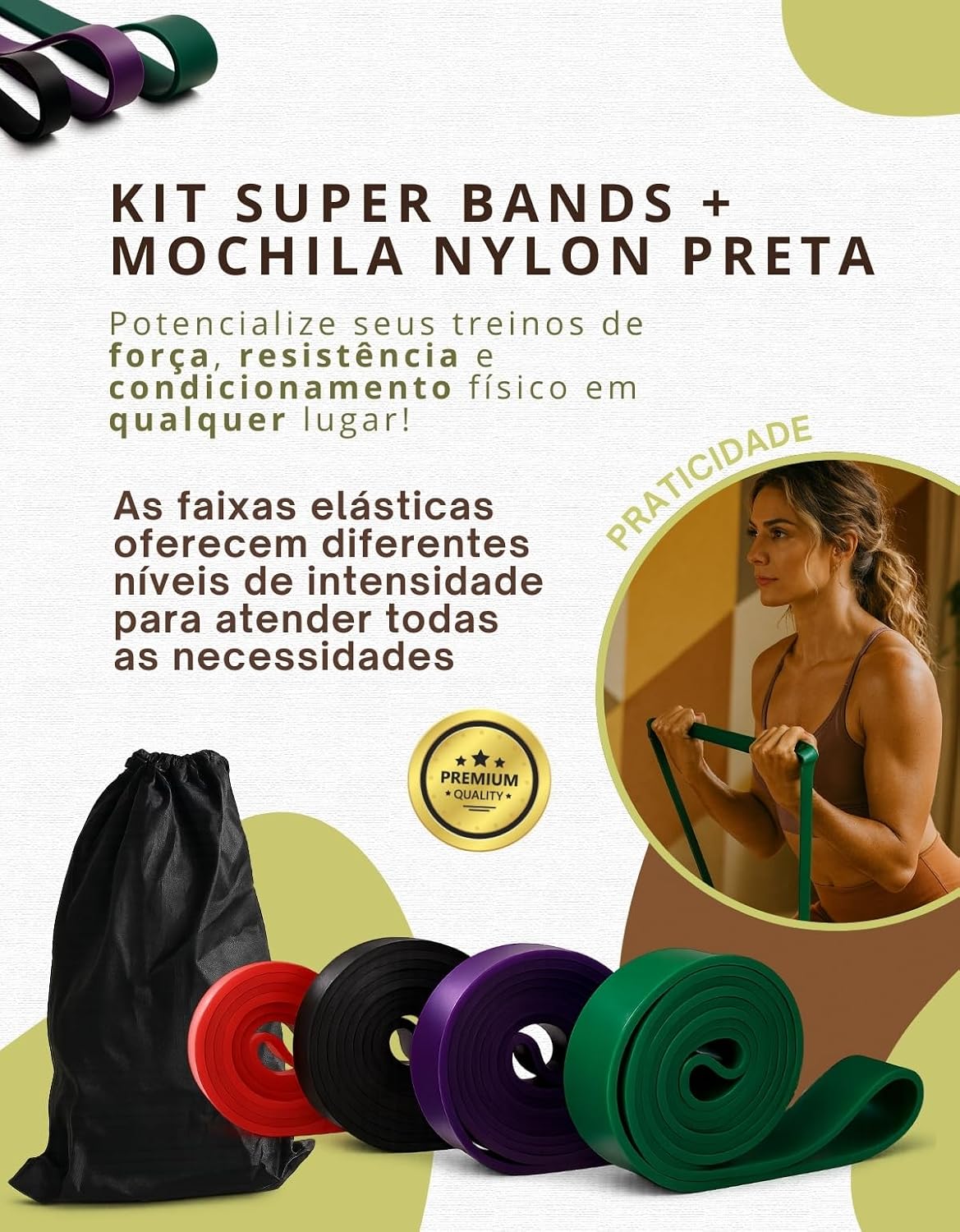 Superband Faixas Elásticas Extensor 4 Intensidades Treino Funcional Academia Exercícios Casa Ar Livre Pilates Músculos