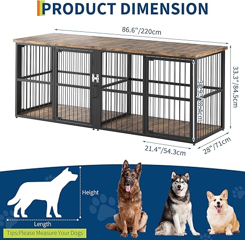 Miniatura 2 de Garvee Mueble doble extragrande de 87 pulgadas para perros con divisor, jaula doble resistente para interiores con 3 puertas, soporte de madera XXL
