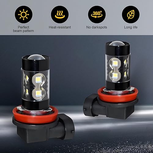 Miniatura 5 de dawfall Pack-2 Car H11 LED High Power Fog Lamp, 10SMD 50W 6000K CREE Chip Super Bright Waterproof Anti-fog Front Lighting Bulb, Alloy Lamp Body