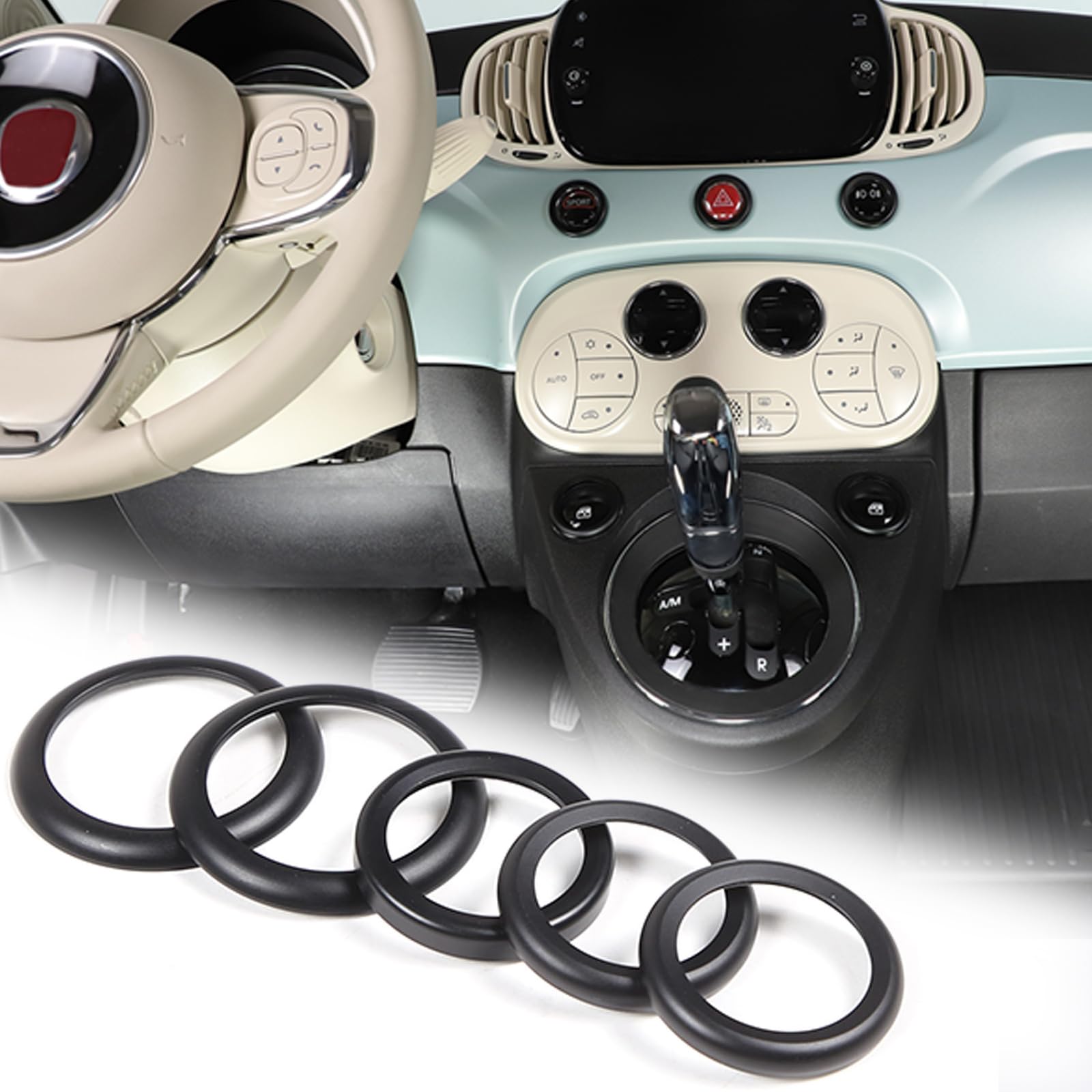 PIUGILH Cerchio decorativo per console centrale Adatto per FIAT 500 2010-2022, Cerchio decorativo per pulsante di avviso di sollevamento del vetro della console centrale Adatto per FIAT 500 Abbas 595