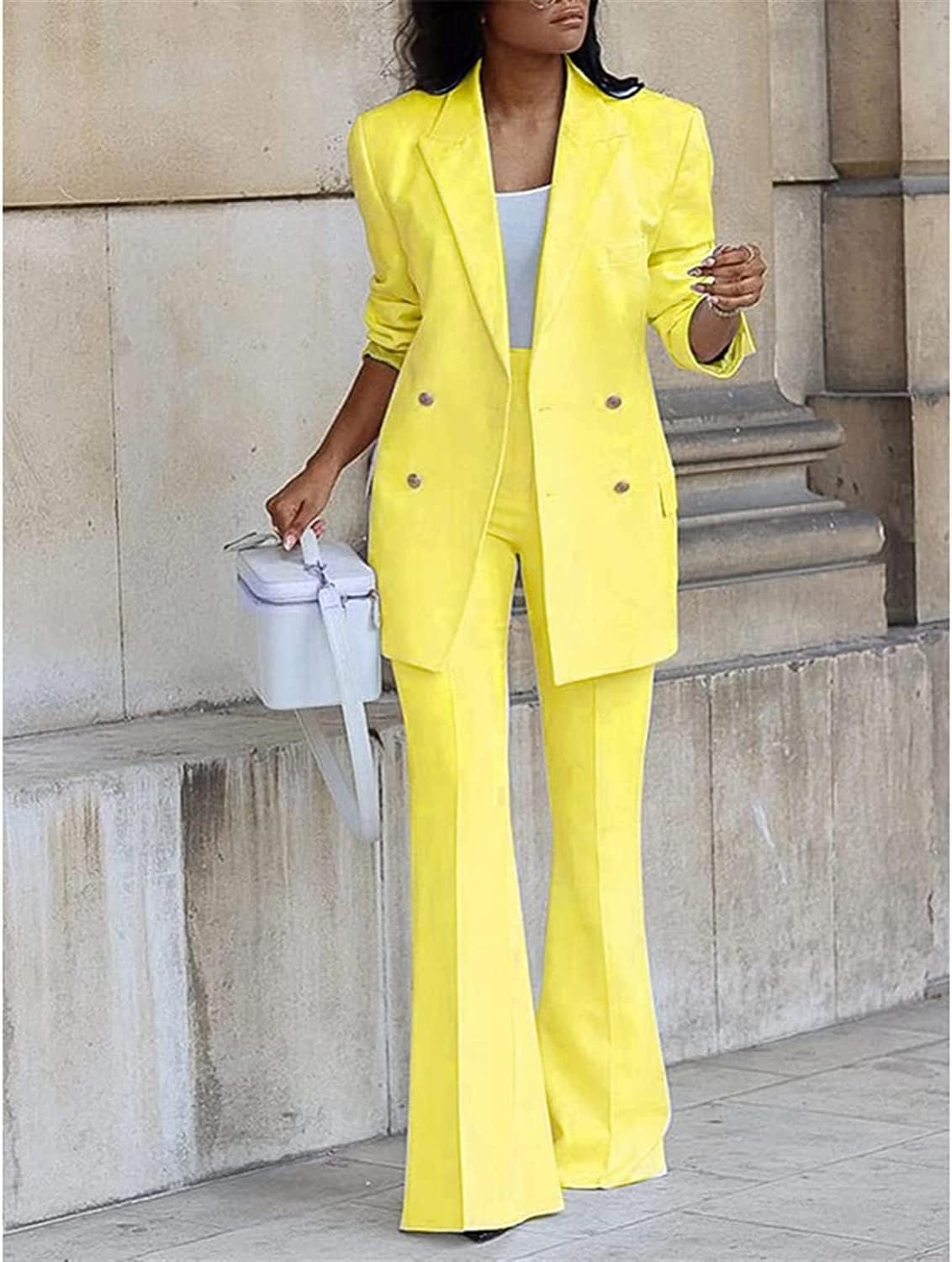 Generisch Elegante traje de negocios para mujer, pantalones de negocios, chaqueta de dos piezas, traje de moda casual, conjunto de pantalones de pierna ancha, chaqueta de traje, traje de pantalón para