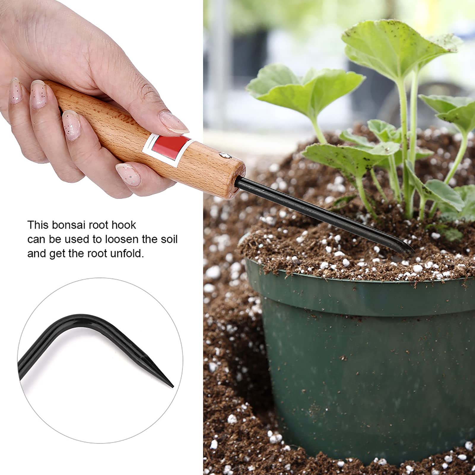 FLEXMAN Bonsai Root Hook, 8.6 Single Claw Root Hook Loosening Tool, Manual Weeder Tool with Wooden Handle for Garden Home