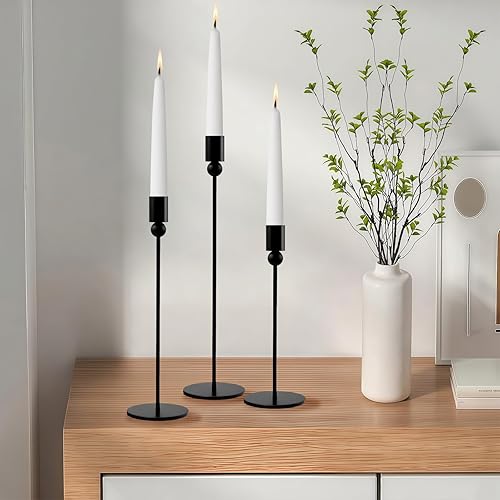 Miniatura 7 de Juego de portavelas altos negros, 6 candelabros de pilar de globo y columna, decoración de centro de mesa para mesa de comedor, boda, manto, regalo