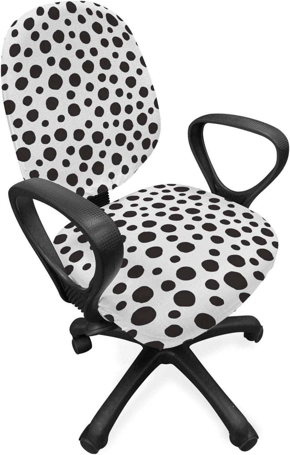 Lunarable Abstract Office Chair Slipcover, Dalmatian Dog Skin Patches Style Formless Geometric Round Shapes Print, Protective Stretch Decorative Fabric Cover, Charcoal Grey Coconut