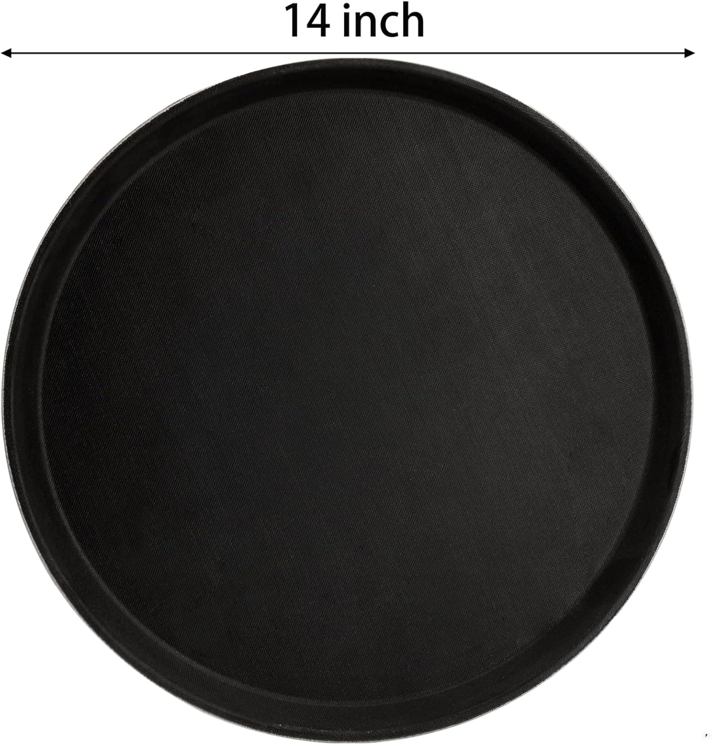 TOPZEA 4 Pack Plastic Server Tray, 14 Inch Round Serving Tray Restaurant Serving Tray Non-Slip Bar Tray Cafeteria Tray for Eating, Cafe Tray for Coffee Table, Black, with Non-Skid Rubber Lined