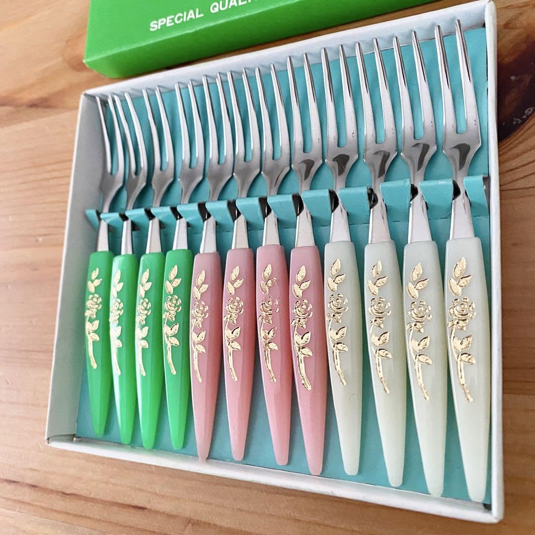 Amazon.co.jp: 昭和レトロ フルーツフォーク 12本セット ローズ柄