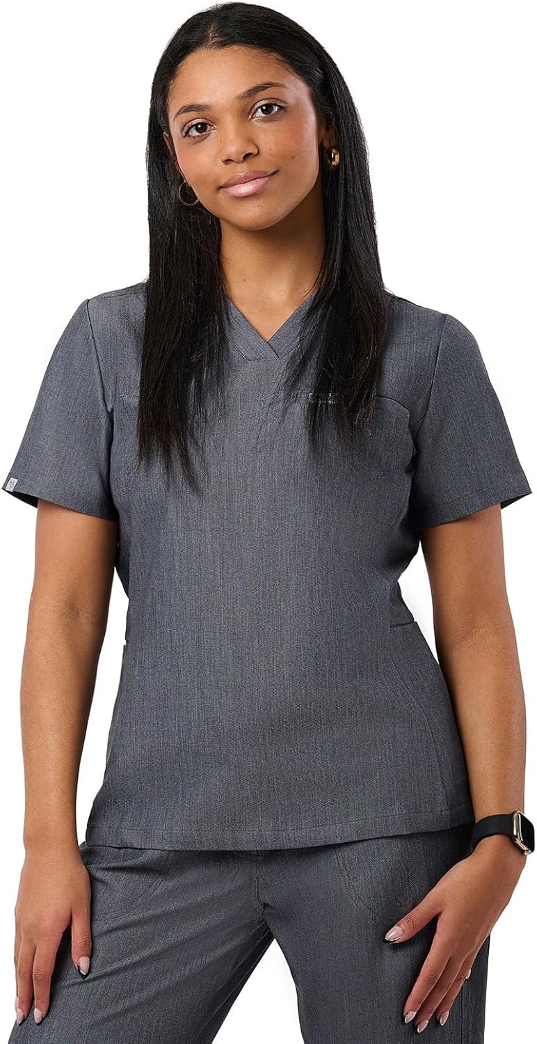 Peelz Natalie 4-Pocket V-Neck Scrub Tops for Women - Soft Stretch Fabric Scrubs, Womens Scrub Top, Slim Fit