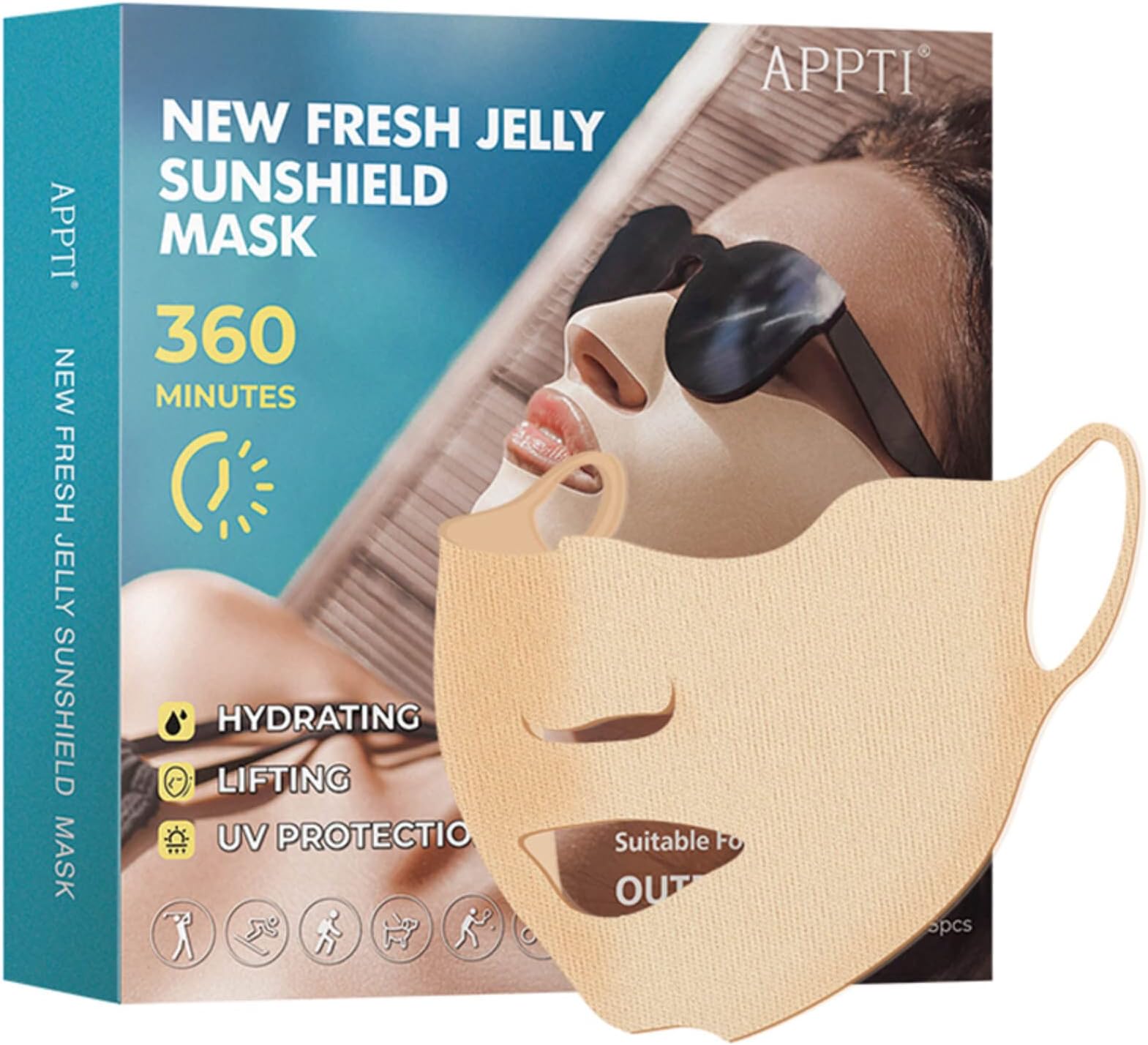 5 Pack Golf Sunscreen Patch, Outdoor UV Protection Face Masks, Hydrating Gel Skin Care Lifting Collagen Mask, Suitable for Outdoor Sports, Cycling, Mountain Climbing