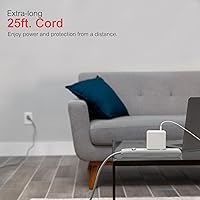 Vista 4 de GE Protector de Sobretensión Regleta de Enchufes, Cable de Extensión de 25 Pies, Extensor de 6 Tomas, 800 Julios, Enchufe Plano, Cubiertas de Gris