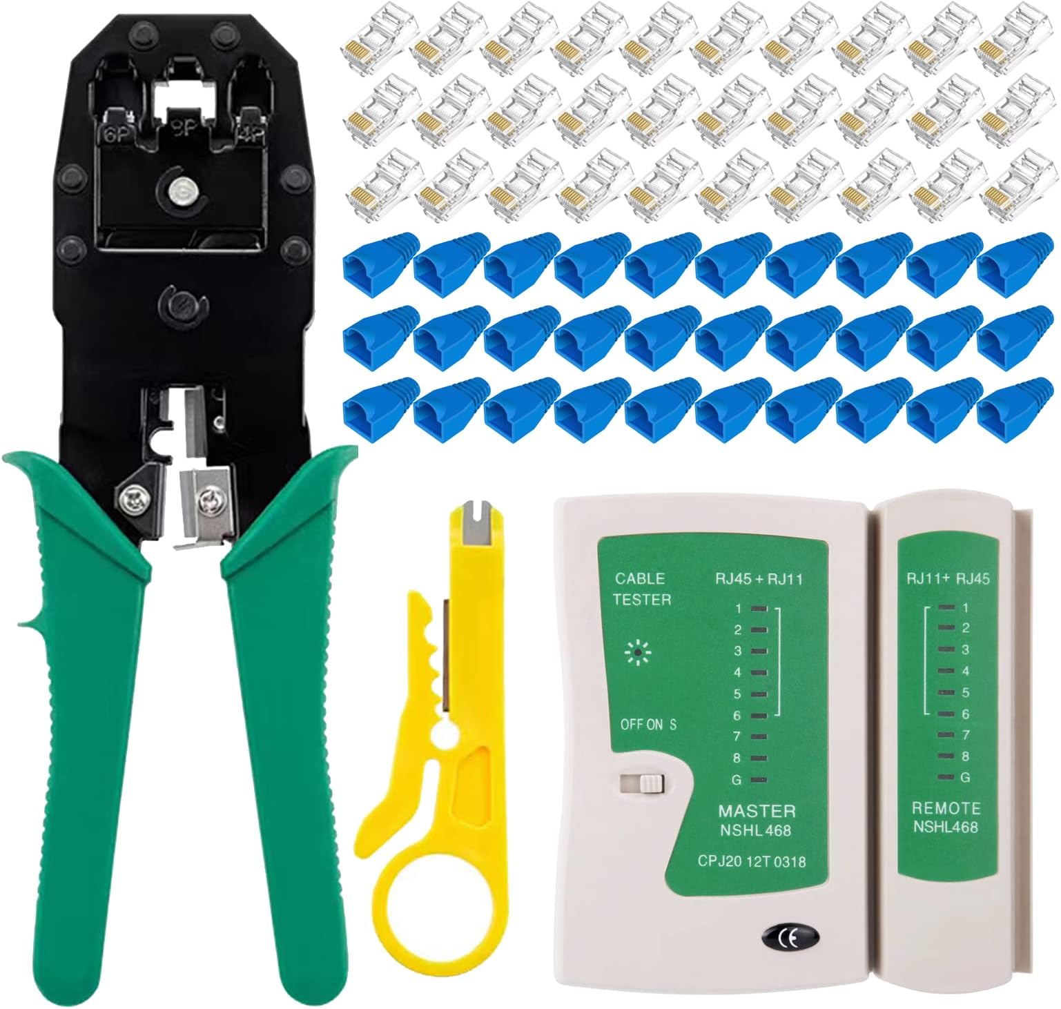 RJ45 Ethernet Crimp Tool Kits - WEETOTUNG Professional Ethernet All-in-One Crimper Cutter Stripper - Compatible with Cat5/Cat5e/Cat6 Connector