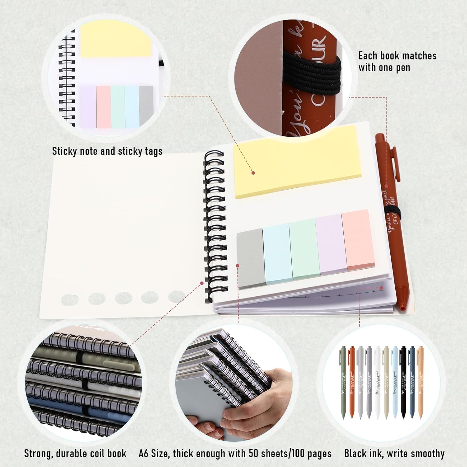Jetec 25 Sets Graduation Appreciation Gift Bulk for Employee Coworker Motivational Spiral Notebooks with Sticky Notes Pens Thank You Gifts for Volunteer Nurse Teacher(Vintage Color,Team)