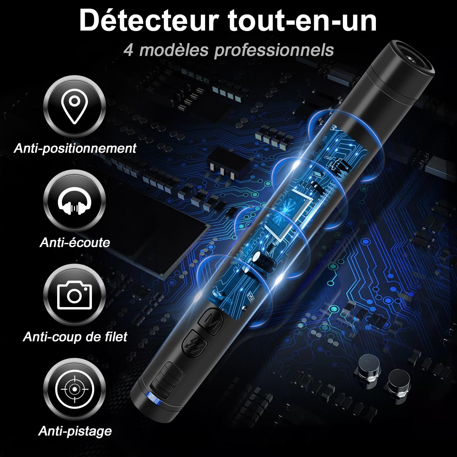 Détecteur de Caméra Anti Espion, Détecteur de Micro Caméra Cachée, Détecteur RF/Bug sans Fil, Scanner GPS Tracker Détecter GSM avec 12 Niveaux de Sensibilité pour Bureau/Hôtels