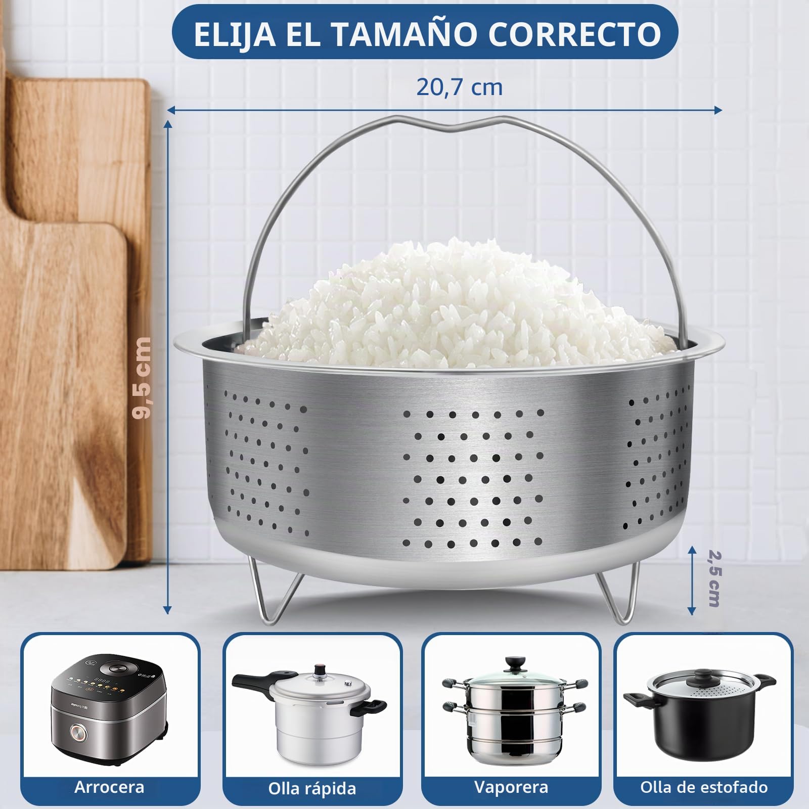 Cesta Vaporera Inoxidable 304 Multiusos 20 CM para Verduras, Huevos y Pescado