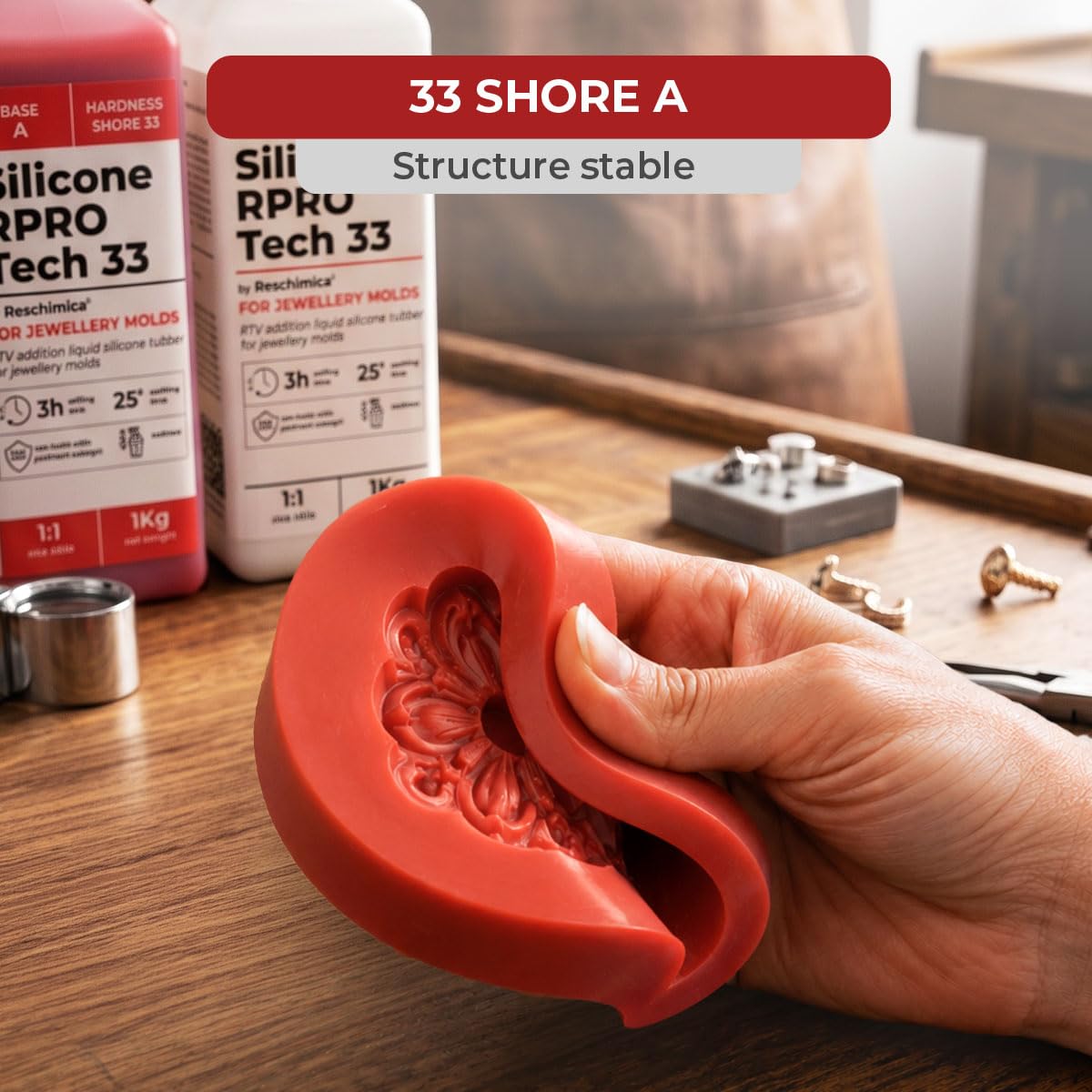 Caoutchouc de Silicone Rouge Liquide pour Moulage 1:1 R PRO TECH 33 (1 kg) | 100% Sûr et Non Toxique avec Catalyseur au Platine