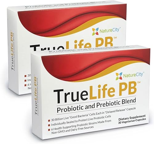 NatureCity True-Life-PB - Mezcla de probióticos y prebióticos estables para hombres y mujeres, 30 cápsulas vegetales (paquete de 2)