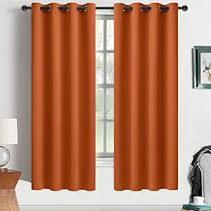 Yakamok Room Darkening Orange Blackout Curtains Thermal Insulated Grommet Curtain Panels for Bedroom, 52W x 63L, Burnt Orange, 2 Panels