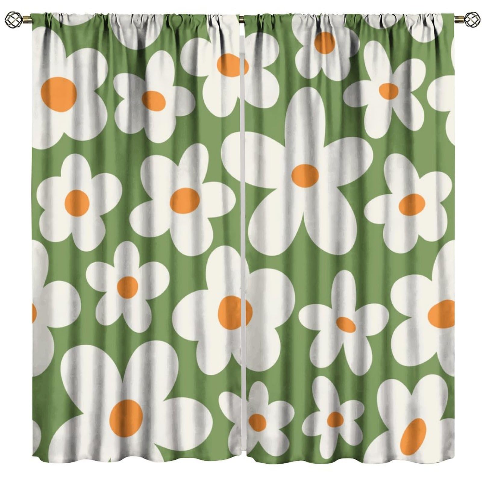 70'S Style Vintage Boho Curtains Retro Groovy Flowers Aesthetic Naive 60'S Mid Century Blackout Window Drapes for Bedroom Living Room Kitchen Cafe