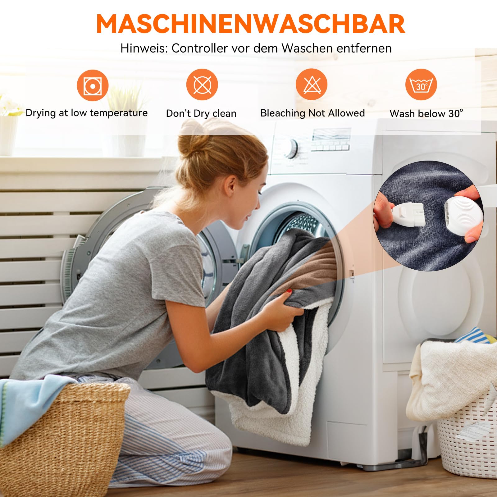 Warmfay Heizdecke mit Abschaltautomatik, 180 × 150 cm Flanell Elektrische Wärmedecke mit 8 Heizstufen & 1-12 Stunden Timer, Überhitzungsschutz, Waschbar Kuscheldecke für Bett & Sofa - Dunkelgrau