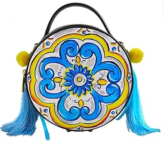 Borsa in pelle dipinta a mano – TAMBURELLO MAIOLICHE DI SICILIA - Borse Donna, Borse a Mano, Vera Pelle, Made in Italy, in Pelle Dipinta, Borsetta e Borse a Tracolla, Lavorazione Artigianale