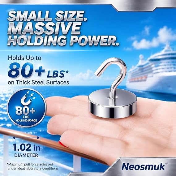 Neosmuk Magnetic Hooks Steel Tube Design for Cruise,80lb+ Silver,10 Pack